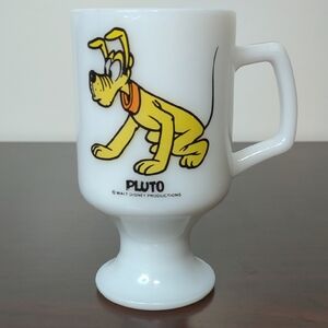 Vintage Disney Pluto Anchor Hocking White Milk Glass Grand Mug